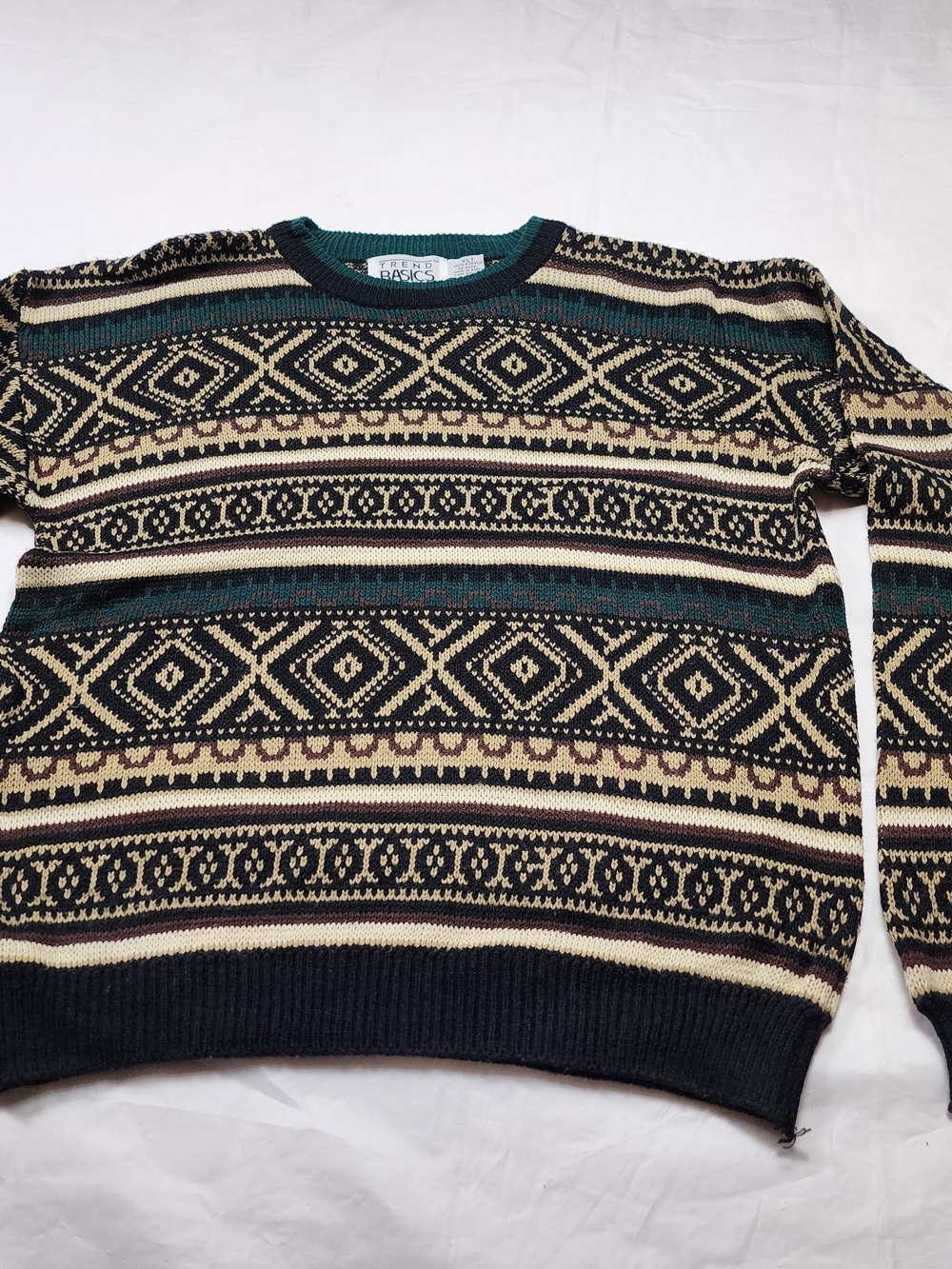VTG 1990 TREND BASICS MEN'S KNIT SWEATER GEOMETRIC/ FAIR ISLE/ NAVAJO PATTERN